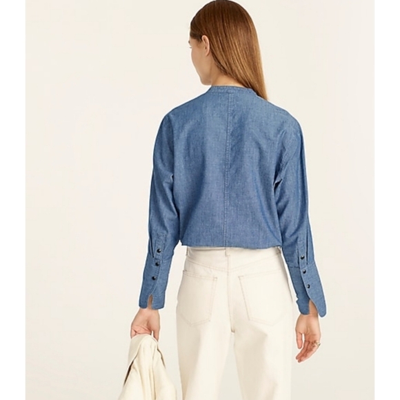 32. J.Crew Classic-fit chambray tuxedo popover shirt - Picture 3 of 8